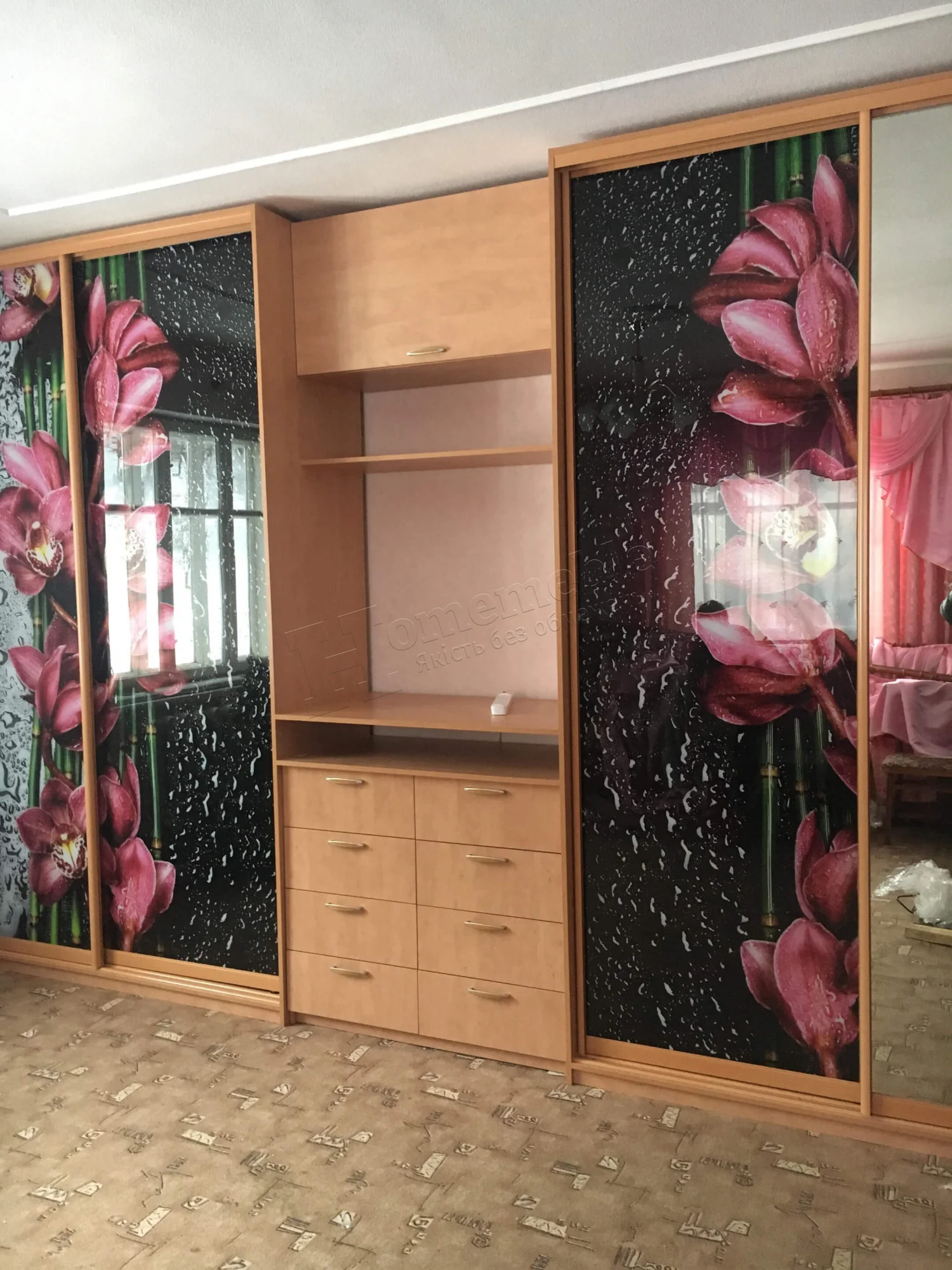 Шафа-купе №350 — у спальню, з фотодруком орхідей і комодом, фото 4